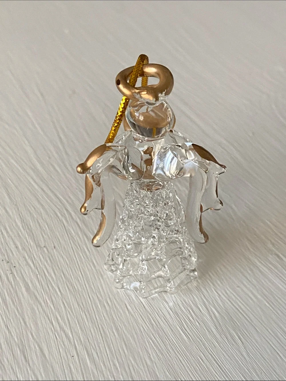 3D Clear Glass Angel Figurine with Gold Heart & Halo Christmas Ornament